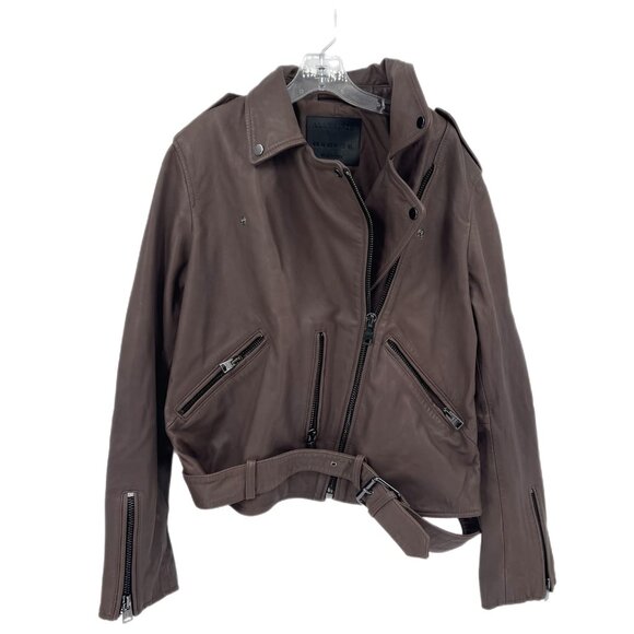 All Saints Brown Motorcycle Leather JacketVersatile Season Wear